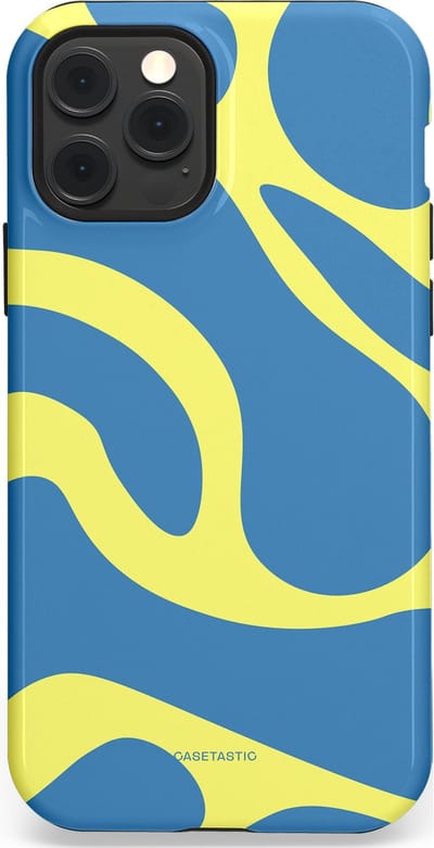 Casetastic hoesje geschikt voor Apple iPhone 12 / Apple iPhone 12 Pro - MagSafe - Dubbellaagse bescherming - Blauwe Gele Zee Stranden - Fashion Case - Lavendel Goud Lichtblauw