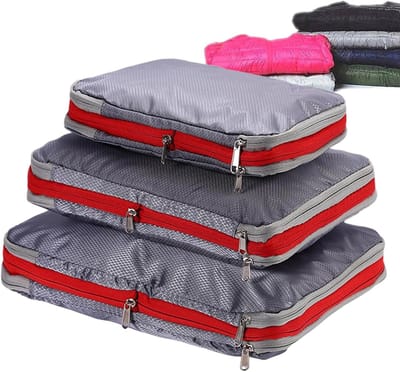 Compressie verpakking - Koffer organizer - Reizen organiseren - Waterdichte opslag - 3 stuks - Grijs