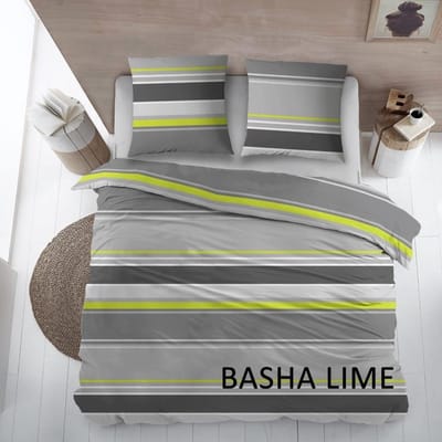 Sleepnight Dekbedovertrek Katoen Basha Lime - 200 x 200/220 cm + 2 kussenslopen - [Groen,Grijs,Antraciet]