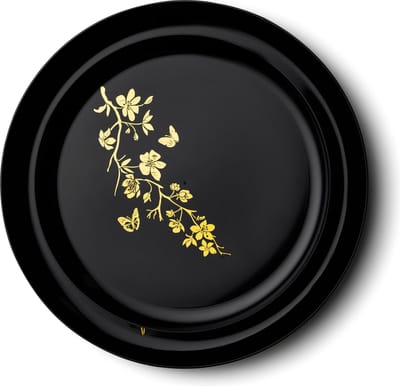 Decorline- 20 Premium herbruikbaar plastic Partyservies set Zwart met Gouden rand - GardenEdge collectie.