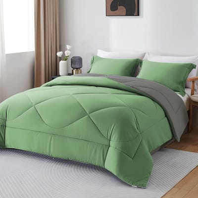 Dailygoods - Dekbed 155x220 - Omkeerbaar dekbed - Oeko-TEX-gecertificeerd - Groente/Grijs - Zacht microvezel - Geschikt voor alle seizoenen - Dekbed 1...