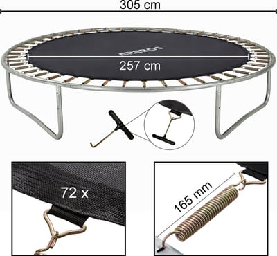 AREBOS - Trampoline Springmat - 257 cm - 72 Ogen - 165 mm Veren - voor Trampolines met Ø 305 cm