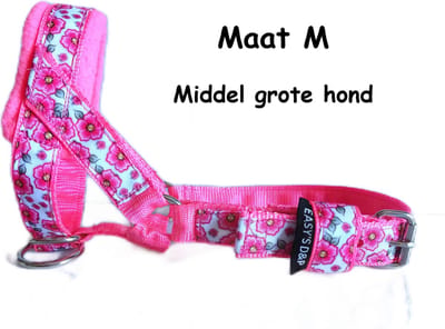 Hoofdhalster hond - Anti trek - Neon roze - Gevoerd - Maat M - Bloemetjes - Antitrek hoofdhalster hond - Hoofdhalster hond - Antitrek hond - Trainingshalsband