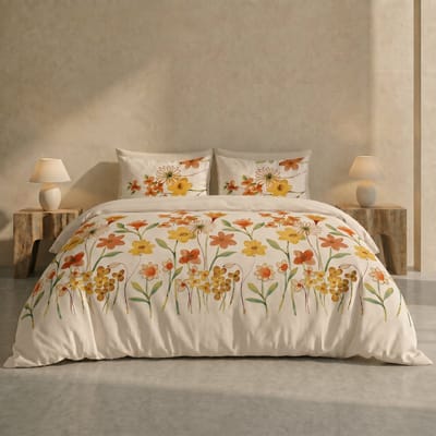 Dreamers Den Fleurette Terra – Dekbedovertrek 100% Katoen met Bloemenprint en Extra Lange Instopstrook – Eenpersoons 140x200/260 cm