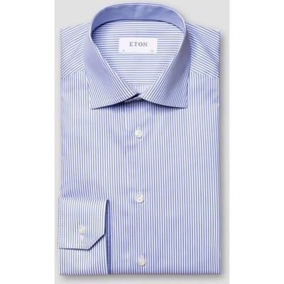 Eton Overhemd Fine Twill Allover Stripe Extra Long Staple Cotton Blauw / male