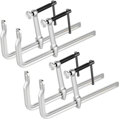 VEVOR schroefklem, 4-delige set, 30,48 cm opening, 120 mm bekdiepte, 545 kg draagvermogen, klem gemaakt van gegoten en gesmeed staal, met draaibare bek en T-handgreep, voor hout- en metaalbewerking.