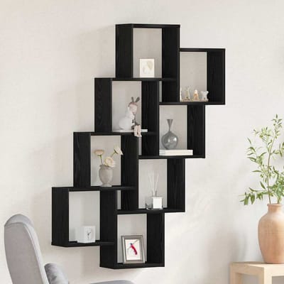 vidaXL - Wandplank - Muurmontage - Zwart - Eiken - 90 - x - 15 - x - 119,5 - cm