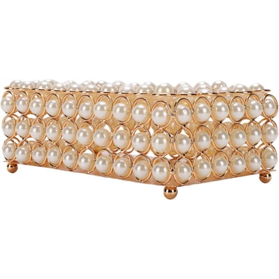 Boîte à mouchoirs en métal avec perles artificielles, support rectangulaire décoratif pour bureau, salle de bain, chambre, salon or