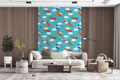 Behang - Fotobehang Patronen - Vliegtuig - Wolk - Lucht - Jongen - Kindje - Kinderen - Kids - Breedte 165 cm x hoogte 220 cm
