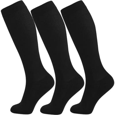Dairy 3 paar - Sportsokken - Kuitsokken tot over de knie - Hoge stretch sokken voor herfst en winter - Compressiesokken Vormgevende beensokken Europese stijl - Hardloopsokken (L/XL (maat 39-45)，Zwart)