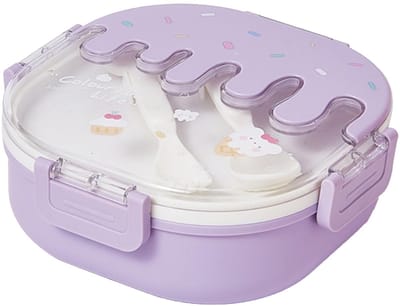 Dailygoods- Lunchbox met 3 Compartimenten - Voedselcontainer - Herbruikbaar Plastic - Vork en Lepel - Schokbestendig - Leuk Ijspatroon
