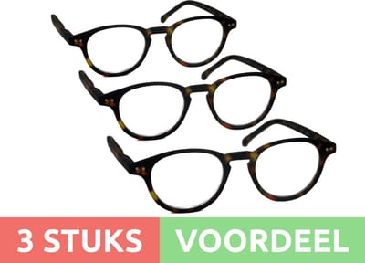 Computer bril - tortoise rond sterkte +1.0 - 3 stuks - blauw licht filter - blue blocker leesbril