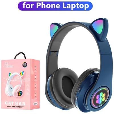 Bluetooth 5.0 hoofdtelefoon met microfoon Schattig kattenoor Draadloos/bekabeld Opvouwbare hoofdtelefoon Bas RGB-ademhalingslicht voor jongens/meisjes With box