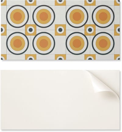 Decoratief vinylpaneel met afbeelding voor keuken of badkamer, 100x50 cm, geometrische vormen van cirkels en vierkanten.