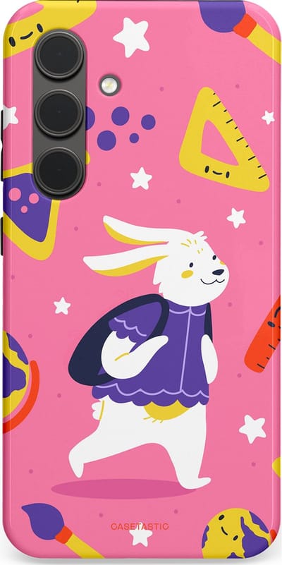 Casetastic hoesje geschikt voor Samsung Galaxy S24 - Dubbellaagse bescherming - Slimme konijnensprongen - Fashion Case - Koraal Geel Roze