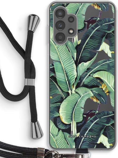 Case Company® - Hoesje met koord geschikt voor Samsung Galaxy A13 4G hoesje met Koord - Bananenbladeren - Telefoonhoesje met Zwart Koord - Bescherming aan alle Kanten en Over de Schermrand