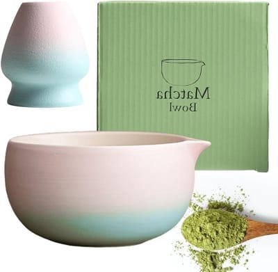Handgemaakte Matcha Kom Set van 2 - 400ml Keramische Chawan met Gietopening en Gradient Roze voor Matcha Ceremonie en Thee Ritualen