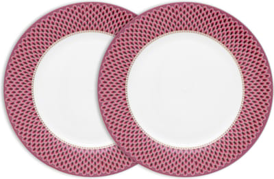 Pip Studio Flower Festival Dinerborden - Donker Roze - Porselein - Set van 2 - 26.5cm