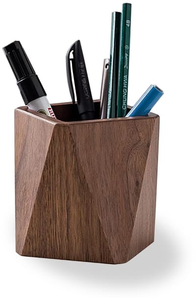 potloodhouder, organizer voor briefpapier, vierkante pennenbekerhouder, zwart walnoothout, handwerk, bureaudecoratie, voor briefpapier, make-upborstels, bureaus, kantoren (bruin)