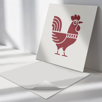Wallfluent Vinyl Tegels - Gestileerde Haan in Afbeeldingen Vinyl Tegels Zelfklevend - 30 cm x 30 cm - Claret PVC Tegels - Verpakking van 9 stuks - Vierkant PVC Tegels - Dieren Plaktegels - Zelfklevende Vinyltegels - Plaktegels Keuken en Badkamer