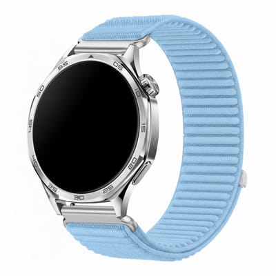 Nylon bandje - geschikt voor Garmin Vivoactive 4 / Venu 4 (45mm) / Venu 3 / 2 / Forerunner 255 / Forerunner 265 / 570 (47mm) en Polar Vantage M / M2 / V3 / Grit X (Pro) - ribbel - lichtblauw