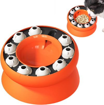 ECTEATOY® Slow Feeder -Verhoogde Slow Feeder Voerbak voor Katten & Honden - 15° Gekantelde Anti-Schrokbak - Interactieve Voedselpuzzel - Langzame Voeding Oranje
