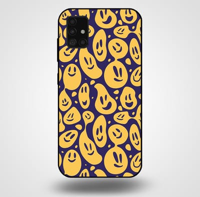Smartphonica Telefoonhoesje voor Samsung Galaxy A51 met smiley opdruk - TPU backcover case emoji design - Paars Geel geschikt voor Samsung Galaxy A51