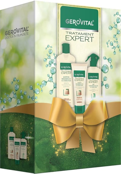 Gerovital Tratament Expert Haarverzorgingsset met Keratine - Shampoo, Haarmasker & Thermoprotectief Serum - Repair Set Beschadigd Haar - cadeau set haarverzorging