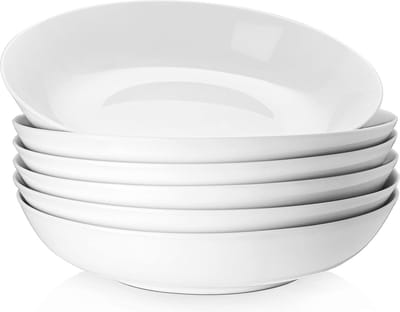 Set van 6 Diepe Porseleinen Soepkommen - 1180 ml, Ideal voor Pasta, Salade en Soep - Vaatwasmachine en Magnetronbestendig