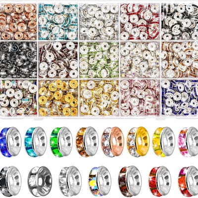 900 stuks tussenkralen voor armbanden, strasskralen om te rijgen, tussenparels, spacer-kralen, ronde metalen kralen, glitterkralen, spacer-kralen, strasssteentjes, sieraden maken (9 kleuren)