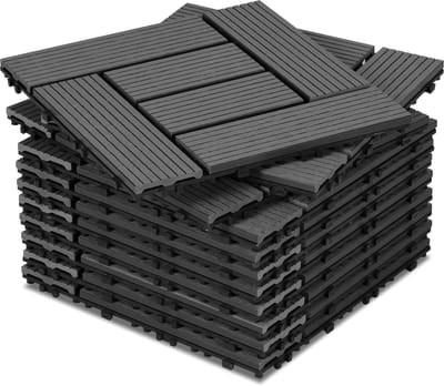 Terrastegels WPC Vlondertegels - 11 Stuks Mozaïek - 30 x 30 cm 1 m² - WPC Composiet Kunststof - Makkelijke en Snelle Montage - Balkontegels - Vlondertegel Set - Onderhoudsvrij - Tuin, Balkontegels - Terrasplanken - Antraciet