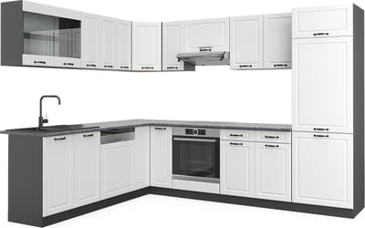Vicco Hoekkeuken R-Line, Wit Landhuis/Antraciet, 287 x 227 cm, WB Antraciet