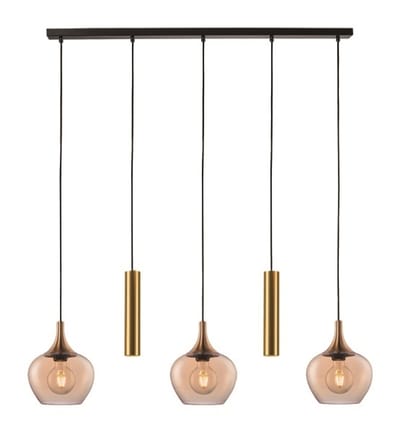 Freelight Hanglamp Fresu Glas Ø 19 cm & Koker Ø 5.5 cm 5 Lichts Balk