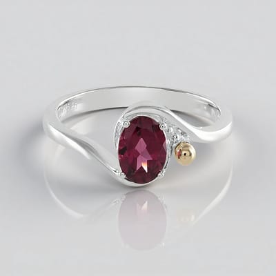 Cavill - Zilveren ring 925 Sterling - 0,878 ct Rhodoliet ovaal 7x5 mm - 14K goud accenten - Elegante granulatiering dames