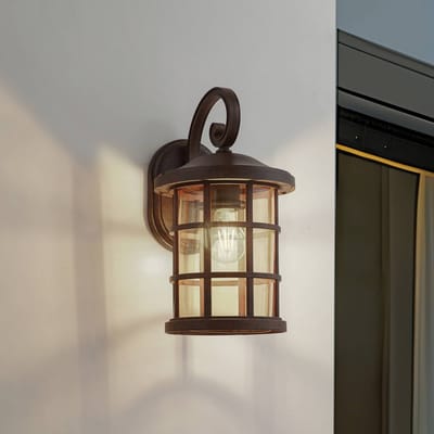 Lindby - Wandlamp buiten - 1licht - Kunststof EPMM, glas - H: 36.5 cm - E27 - roestkleurig, amber