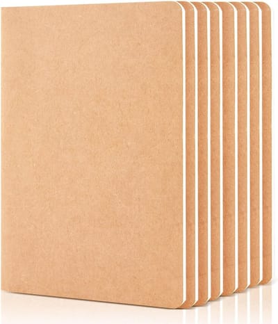 Thijox - Notitieboek A5 Ongelinieerd Kraftpapier Bruin - 8 Stuks, 60 Pagina's, Zacht, Ideaal voor Studenten, Notities, Creatief Schrijven, 14 x 21 cm