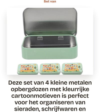 Dailygoods- Opbergdozen 4 stuks - Metalen Blikken Dozen - Kleurrijke Cartoonmotieven - Deksel - Multifunctionele Opslag - Voor Sieraden en Schrijfwaren - Blikjes