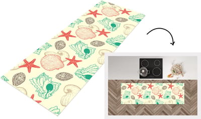 Keukenloper - Loper keuken - Schelpen - Zeester - Strand - Vintage - Patroon - 150x50 cm - Keukenloper vinyl