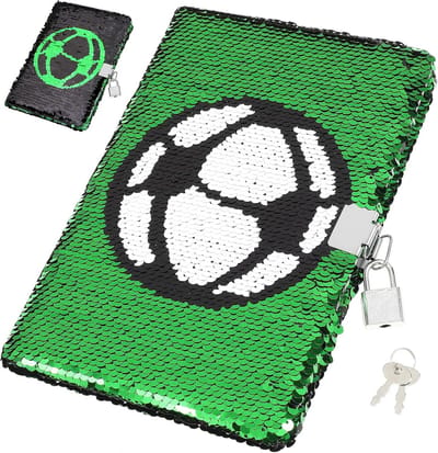 Dagboek met Slot - Schrijfdagboek Kinderen - Geheimen Bewaren - Voetbal Pailletten Design - 21 x 14 cm - Groen