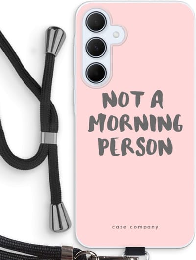 Case Company® - Hoesje met koord geschikt voor Samsung Galaxy A35 hoesje met Koord - Morning person - Telefoonhoesje met Zwart Koord - Bescherming aan alle Kanten en Over de Schermrand