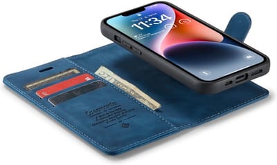 CaseMania Bookcase hoesje geschikt voor Apple iPhone 17e/16e - Effen Donkerblauw - Kunstleer - 2-in-1 Magnetisch Uitneembaar Design