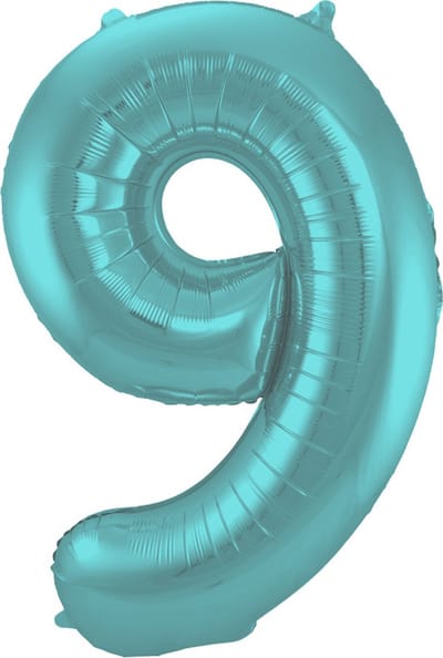 Folieballon Cijfer 9 Aqua Metallic Mat - 86 cm