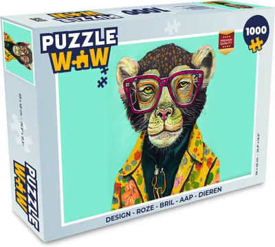 Puzzel Design - Roze - Bril - Aap - Dieren - Legpuzzel - Puzzel 1000 stukjes volwassenen
