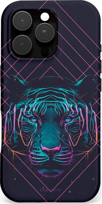 Casetastic hoesje geschikt voor Apple iPhone 16 Pro - MagSafe - Dubbellaagse bescherming - Neon Tijger - Fashion Case - Donkerblauw