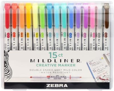 Zebra Cool Highlighters – Mildliner – Markeerstiften met dubbele punt – Zuurvrij – 15 Stiften