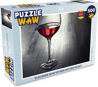 Puzzel Glas rode wijn op een houten plaat - Legpuzzel - Puzzel 500 stukjes