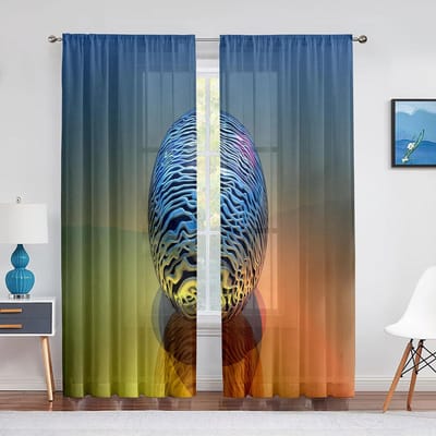 Blauwe Waterdruppel Bubbels Transparante Voile Gordijnen voor Slaapkamer Woonkamer Keuken Decoraties Tule Organza Gordijnen Raamgordijnen 1 PCS W100XH250cm&Grommet Top