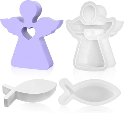 Set van 2 Silicone Mallen voor Kaarsen in Vissen- en Engelvorm - Perfect voor Geurkaarsen en Creatieve DIY-projecten voor Pasen