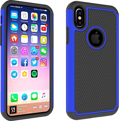 Peachy Nopjes tweedelig hybride Kunststof Siliconen hoesje geschikt voor iPhone X XS - Blauw Zwart