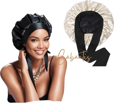 Cabantis® Luxe Satin Bonnet – Voor Krullen & Stijl Haar | Dubbelzijdig, Comfort Fit & Anti-Pluis - Beige & Zwart